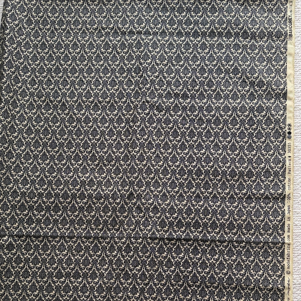 Moda Large Black and Tan Damask Cotton Fabric Panel
